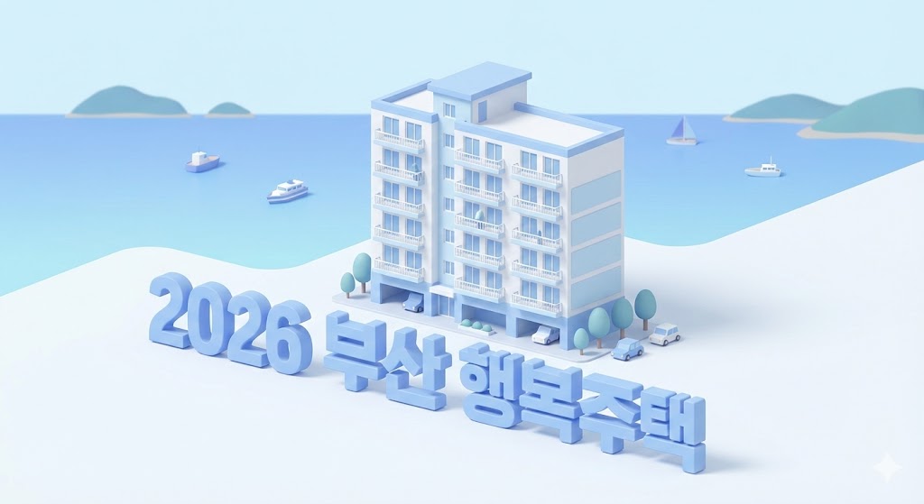 2026년 부산 행복주택 입주 공고를 나타내는 3D 일러스트와 텍스트
