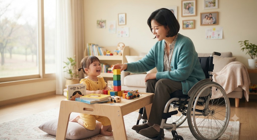 영아를 양육하는 장애인 부모의 모습