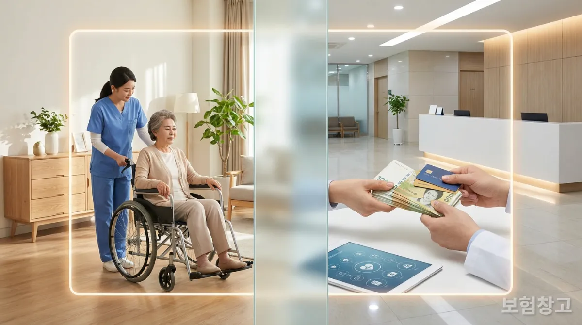 간병인 보험과 간병비 보험의 차이를 시각적으로 보여주는 이미지