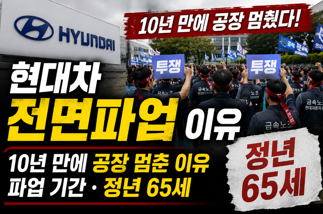 현대차 전면파업|10년 만에 공장 멈춘 이유·파업 기간·정년 65세