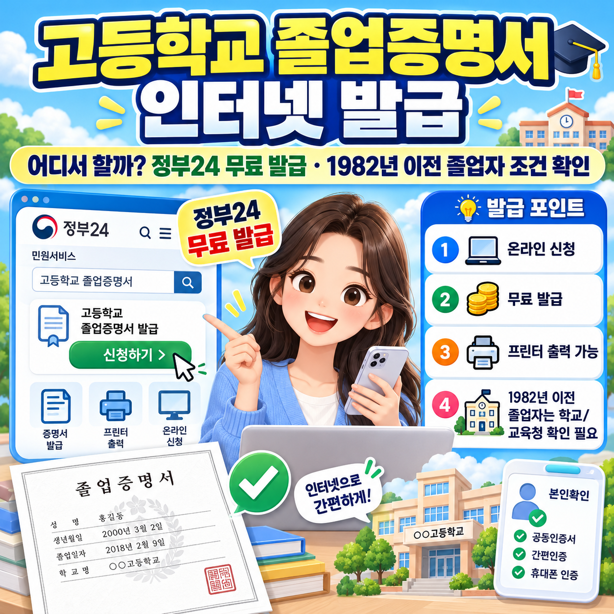 고등학교 졸업증명서 인터넷 발급 어디서 할까? 정부24 무료 발급&middot;1982년 이전 졸업자 조건 확인