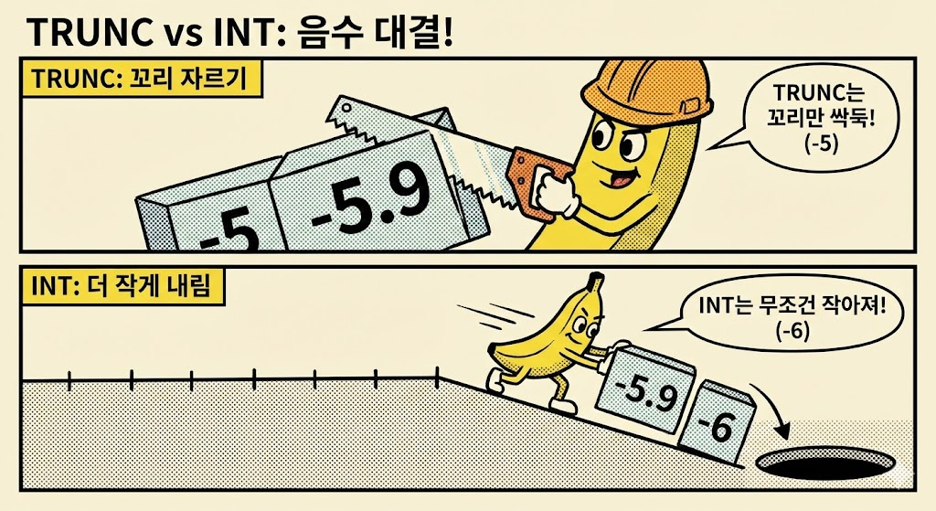 엑셀 INT vs TRUNC 함수 완벽 비교