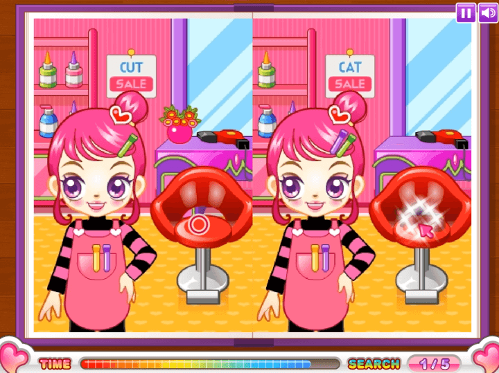 쥬디의-틀린그림찾기-플래시게임-플레이-의자에-앉아있는-고양이를-발견하여-다른-부분을-찾은-화면