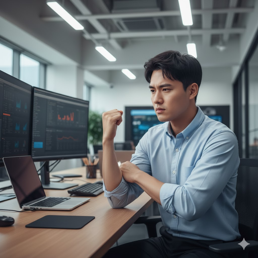 테니스엘보 팔꿈치통증 손목통증 상완골외측상과염 거북목스트레칭