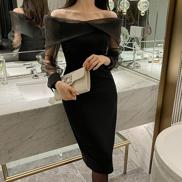 아뜨랑스 샤롤드 오프숄더 오간자 원피스 OP12997