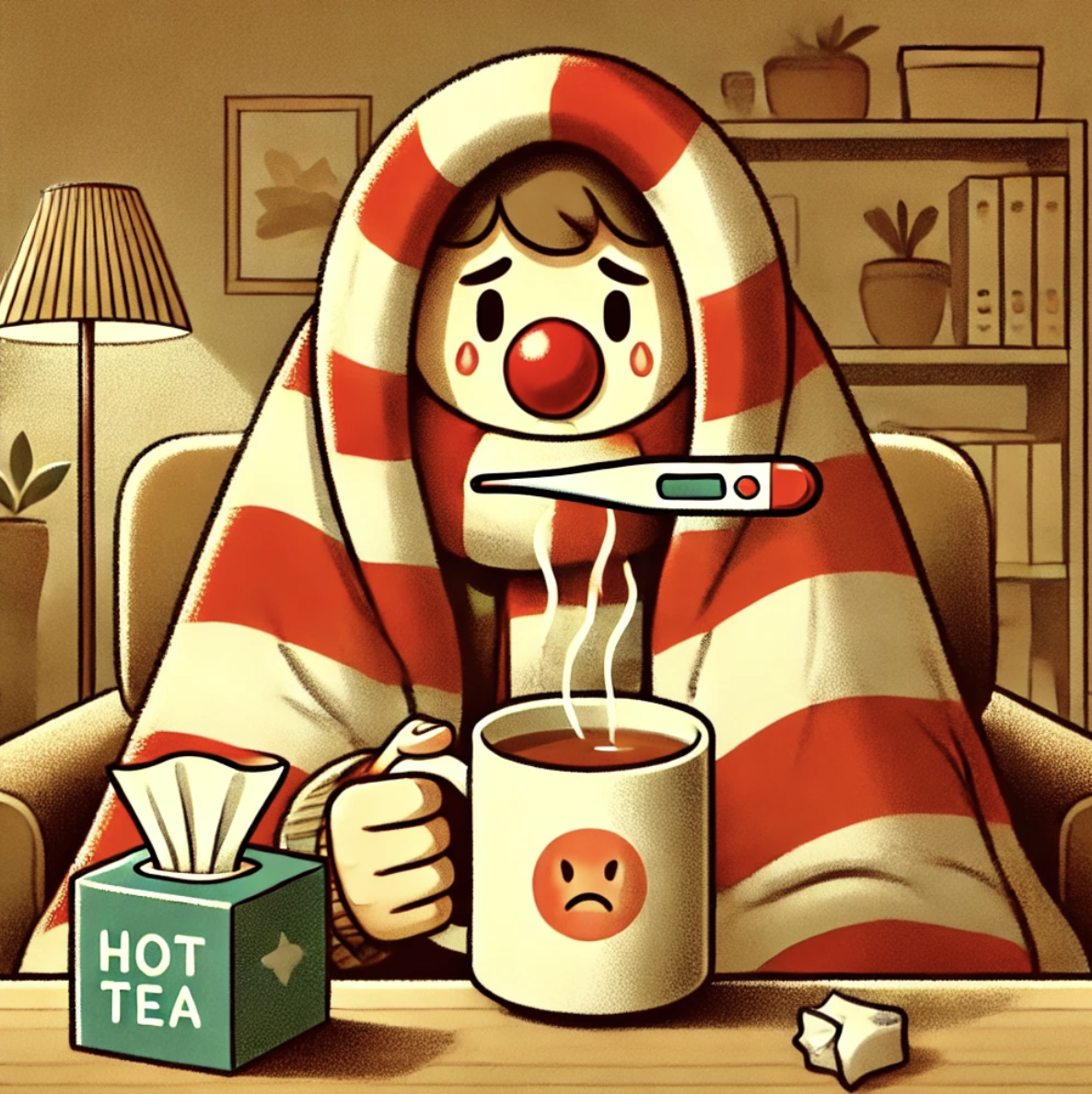 감기에 걸린 사람을 일러스트로 그린 그림