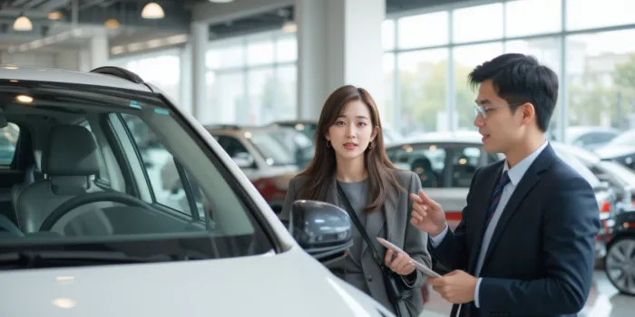 전기차 매장에서 보조금 상담 중인 여성