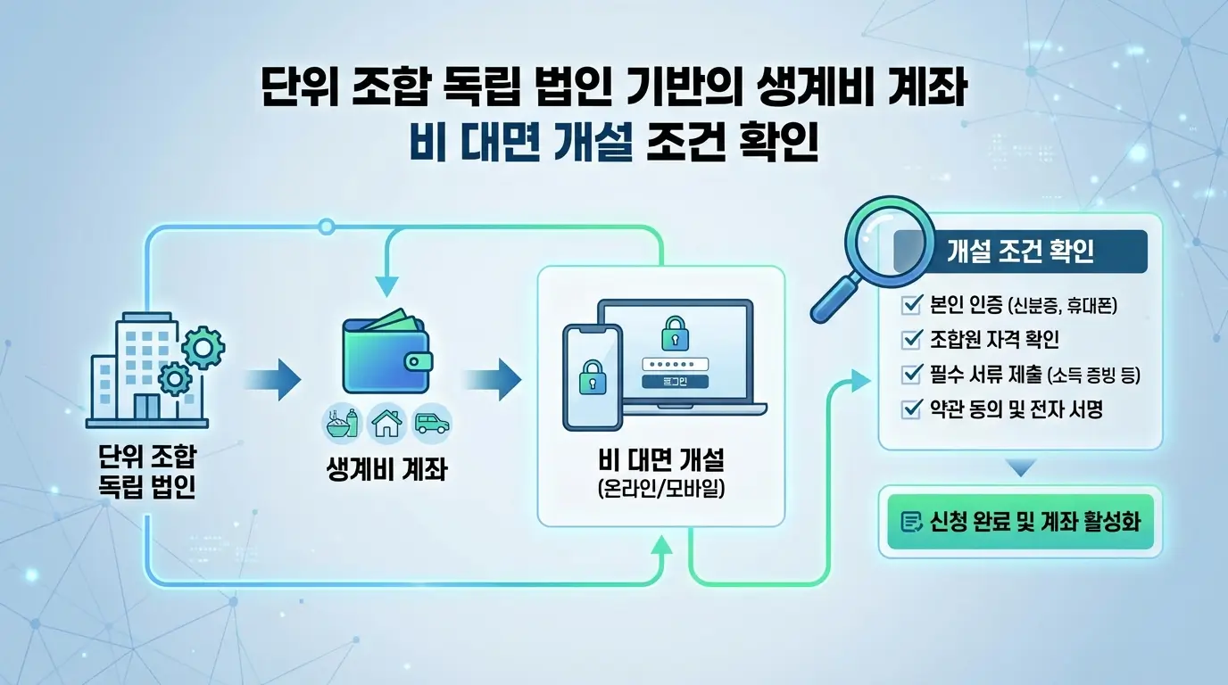 단위 조합 독립 법인 기반의 생계비 계좌 비 대면 개설 조건 확인