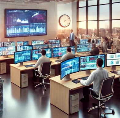 사무실에서 일하는 사람들의 모습