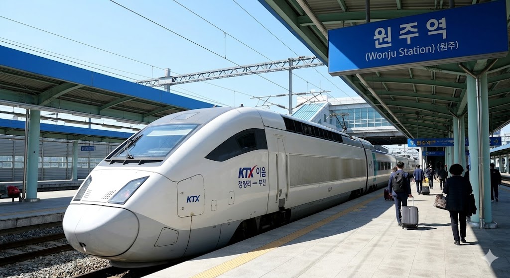 부전역으로 출발하는 KTX-이음 열차의 외관 및 승강장 풍경