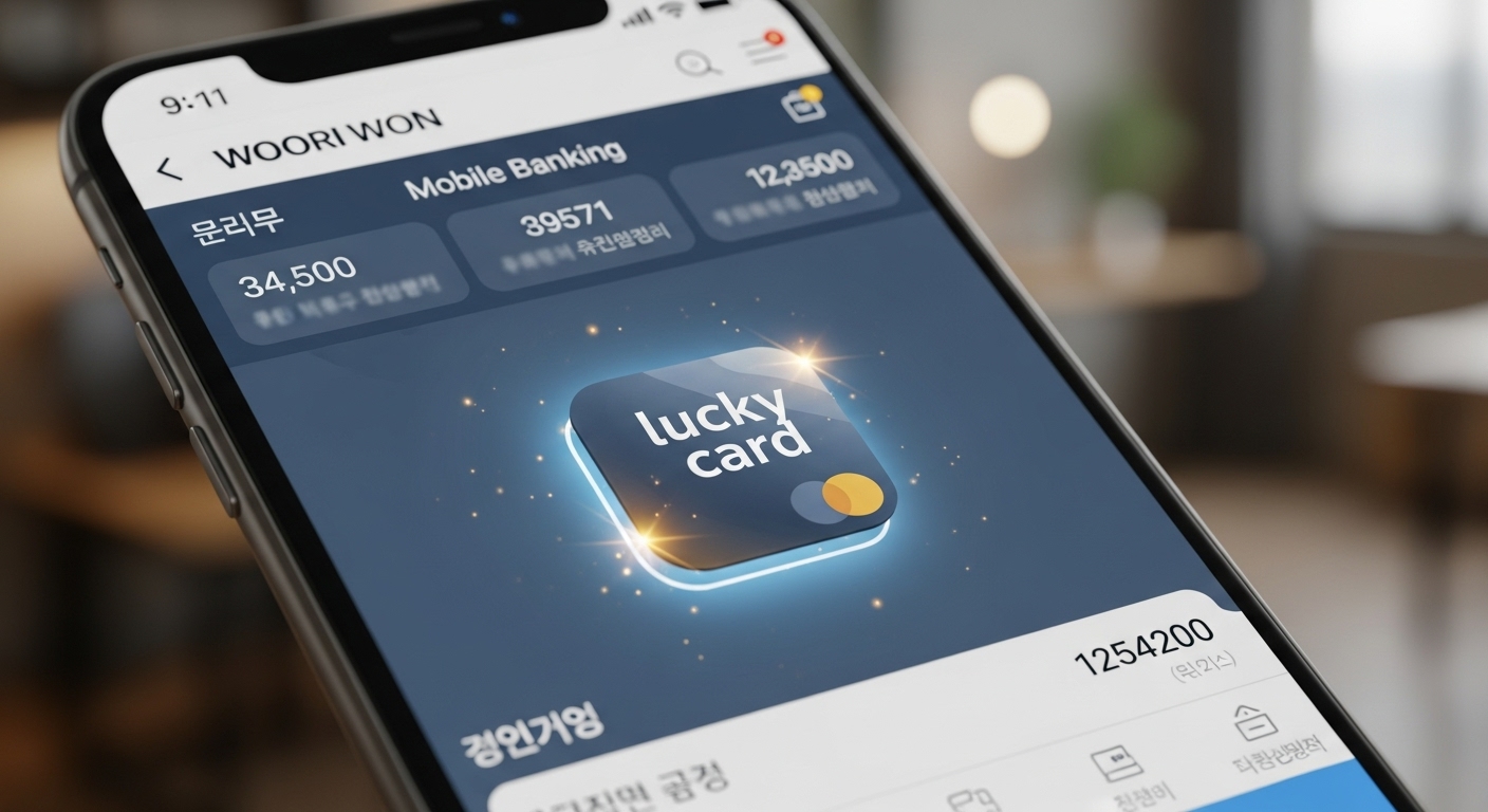우리WON 모바일 뱅킹 앱 화면에서 두근두근 행운적금 상품을 편리하게 가입하는 모습을 상징하는 이미지.