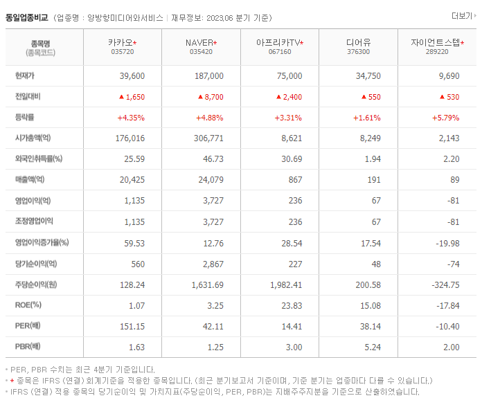카카오_동종업비교