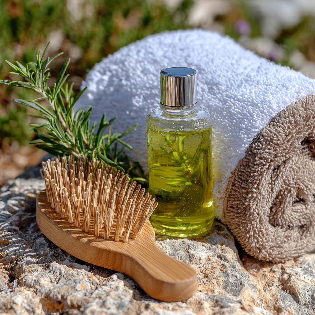 Rosemary oil and herbal medicine sketch evoking ancient natural hair treatment