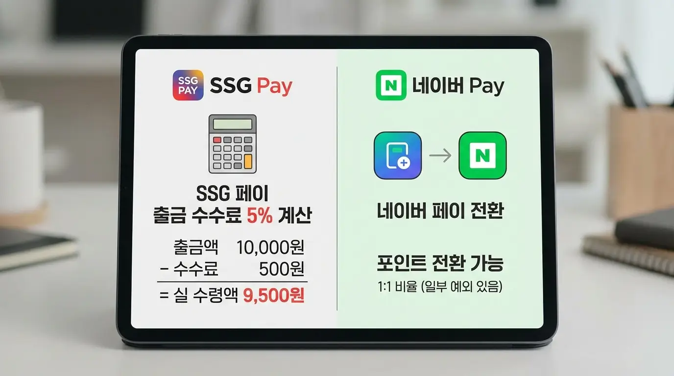 ssg 페이 출금 수수료 5퍼센트 계산 및 네이버 페이 전환