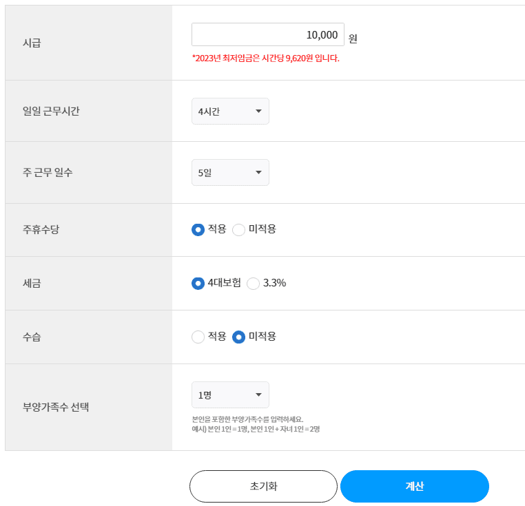 주휴수당 계산 예시