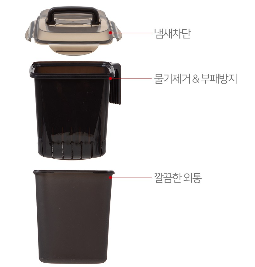 코멧 음식물 쓰레기통 뚜껑 구조와 내부 용량