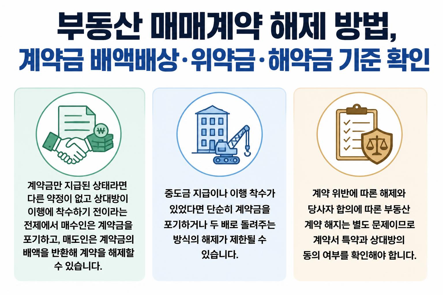 부동산 매매계약 해제 방법, 계약금 배액배상·위약금·해약금 기준 확인 핵심 요약 대표 이미지