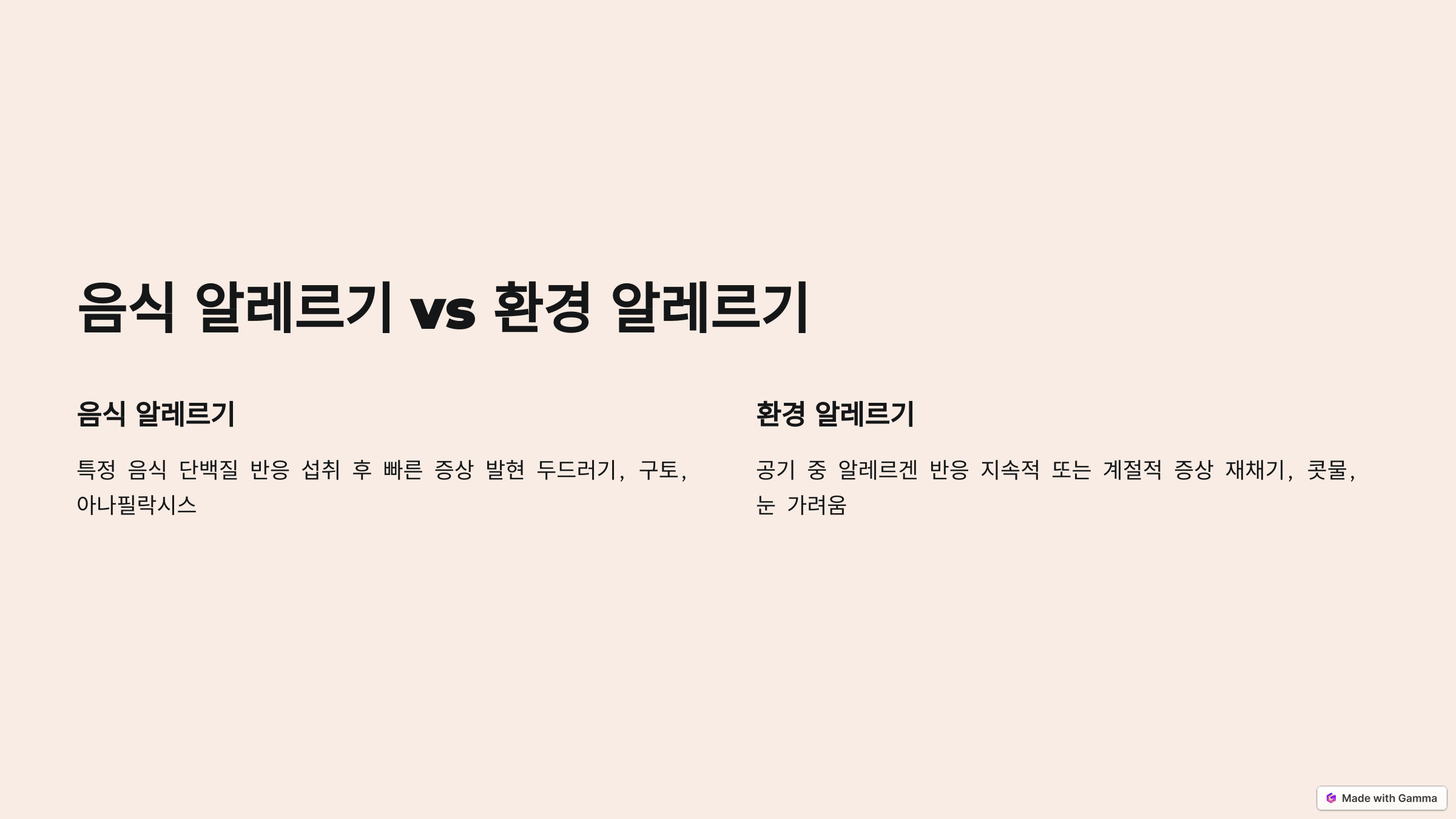음식 알레르기 vs 환경 알레르기