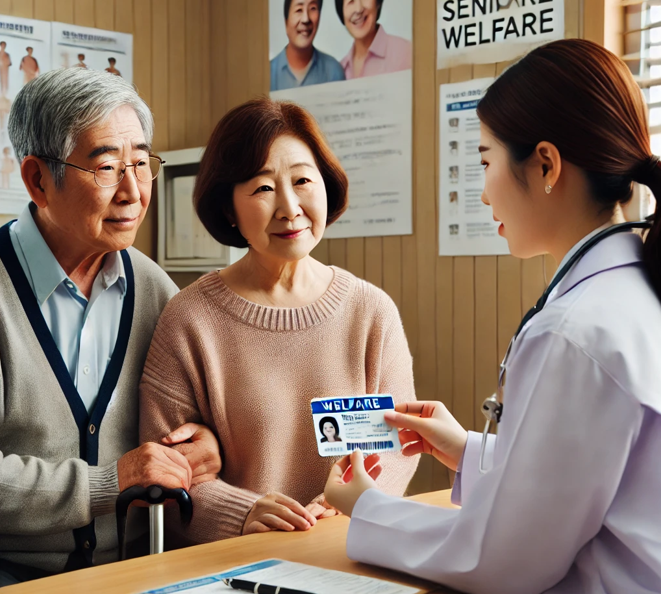복지 서비스를 받는 노부부의 모습