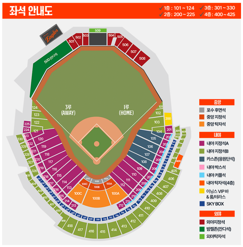 대전야구장 좌석안내도