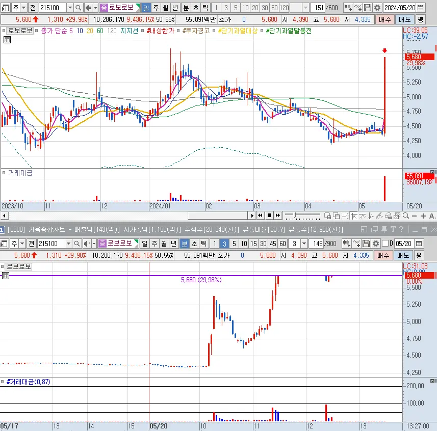 로보로보 일봉 및 분봉