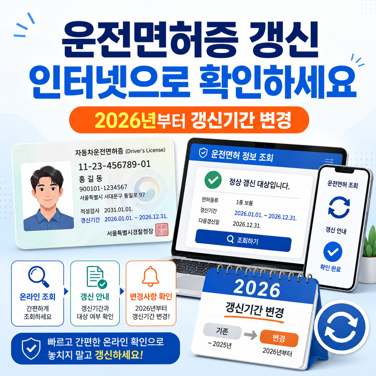 운전면허증 갱신 인터넷으로 확인하세요, 2026년부터 갱신기간이 달라졌습니다