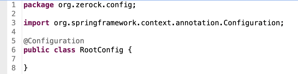RootConfig 클래스를 작성하는 화면
