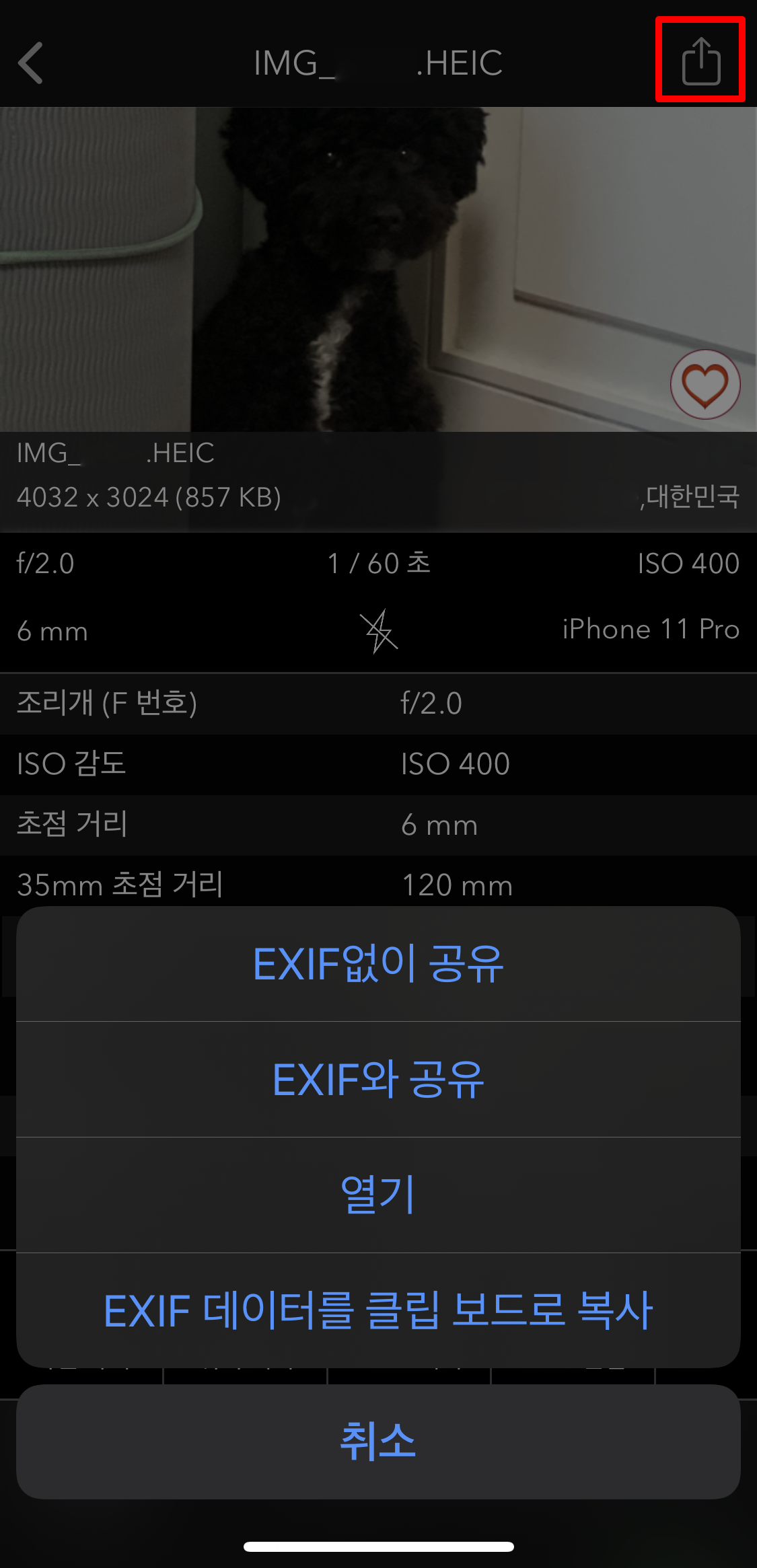 EXIF viewer - 공유하기