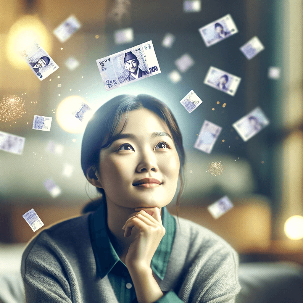 돈이 떨어지는 꿈을꾸는 여자