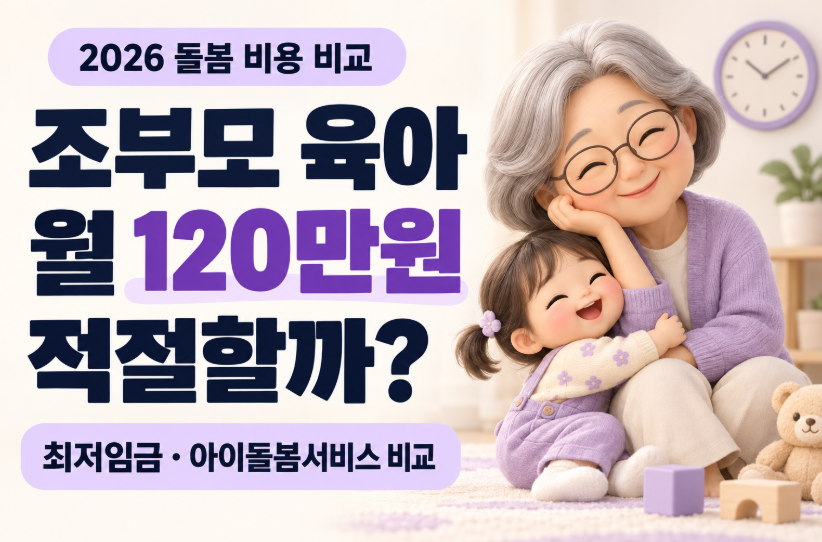 조부모 육아 월 120만원 적절할까?｜하루 12시간 시급 5000원&middot;2026 최저임금&middot;아이돌봄서비스 비용 비교