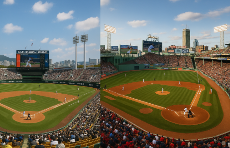 KBO리그의 구장과 MLB리그 구장의 사진