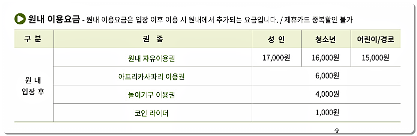 원내 이용요금