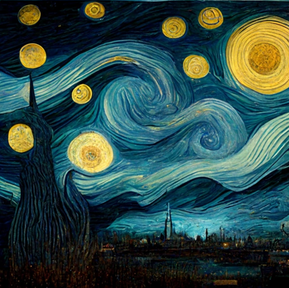 미드저니로 생성한 반고흐 풍의 별이 빛나는 밤