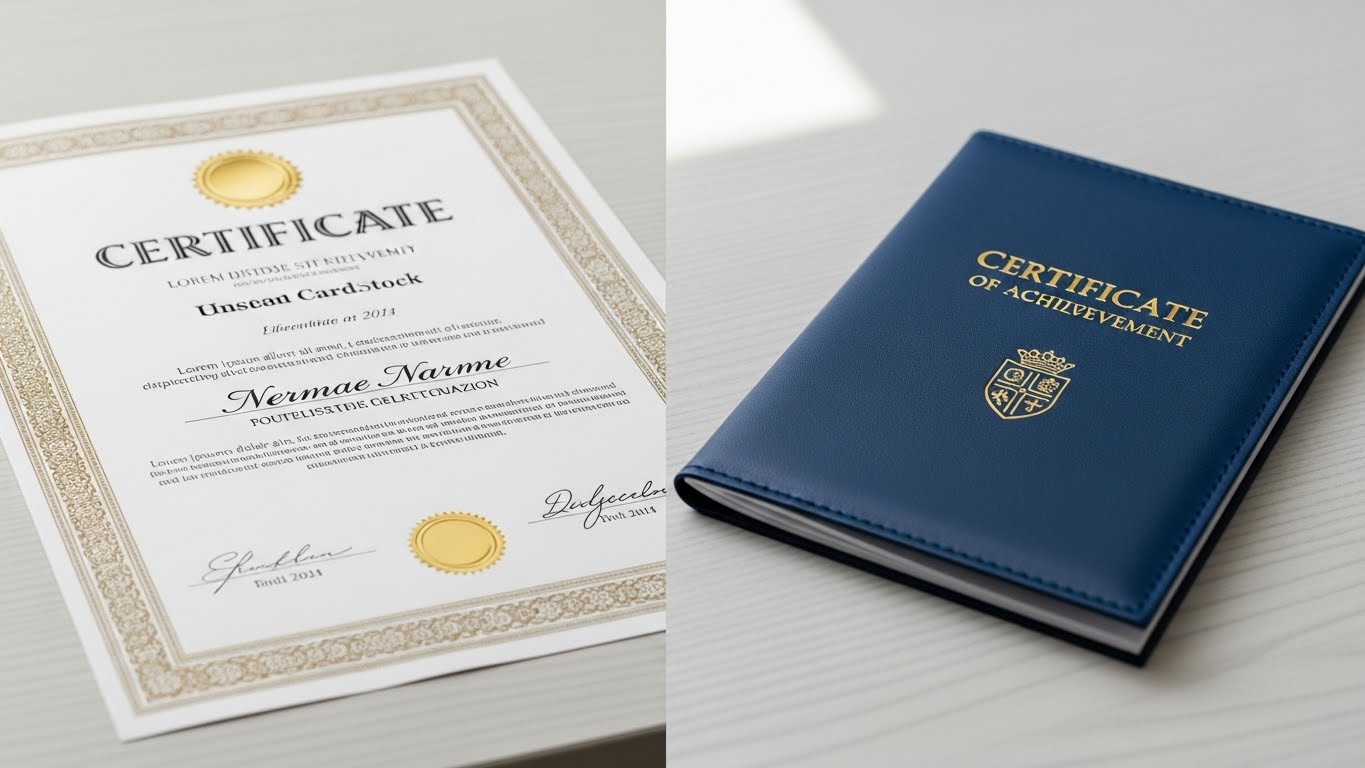 상장형 자격증과 수첩형 자격증의 형태를 비교하는 이미지