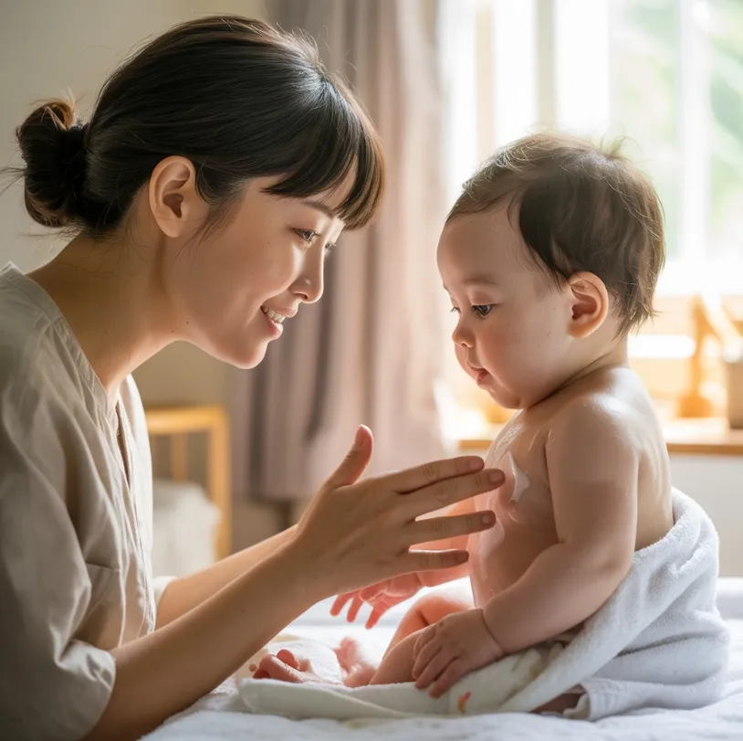 아토피 증상 로션을 바르고 있는 이미지