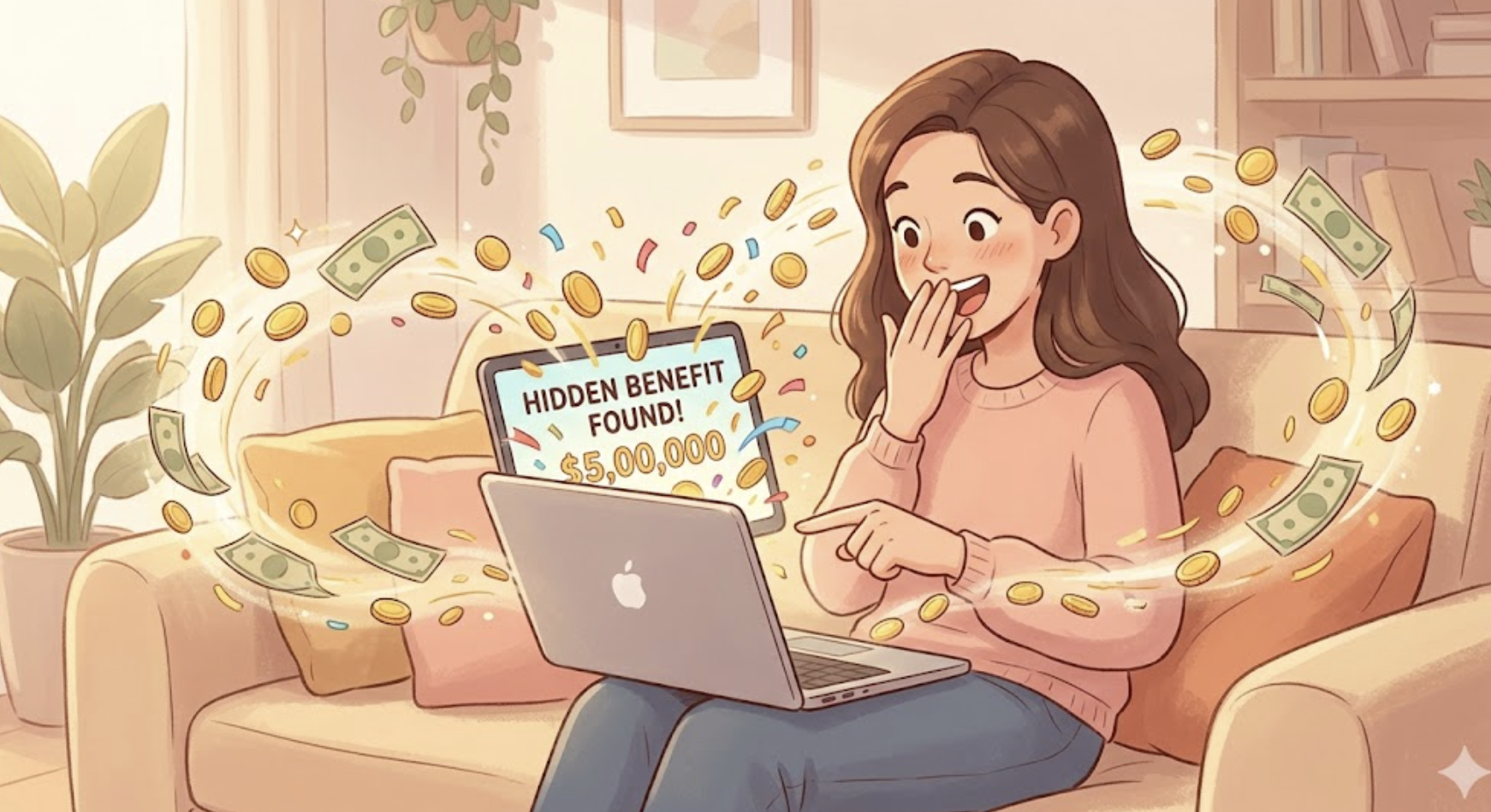 숨은 돈 찾고 좋아하는 모습 이미지