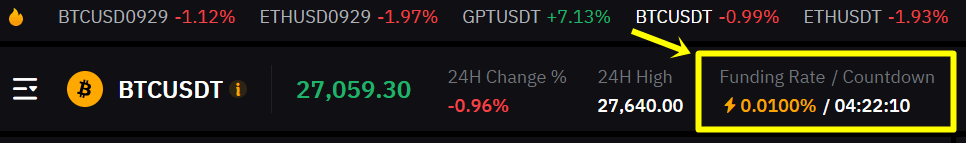 바이비트 선물 상태창에서 펀딩비를 설명하는 사진