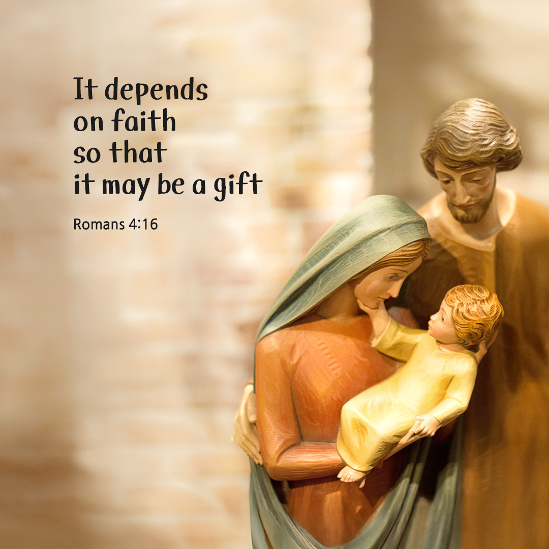 It depends on faith, so that it may be a gift. (Romans 4:16) by pieonane Daily Bible quote image