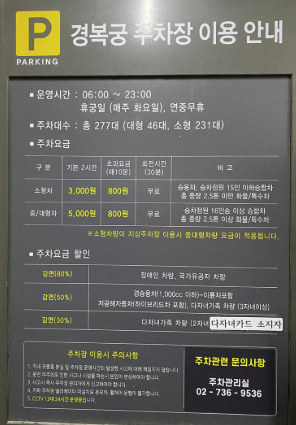 경복궁 주차장 이용요금 꿀팁