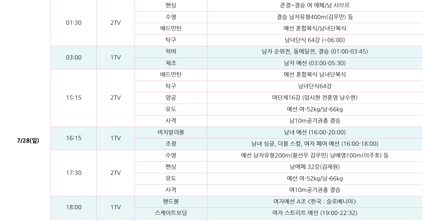 파리올림픽-경기-일정표