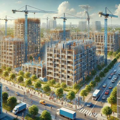 아파트 단지를 건설중인 현장