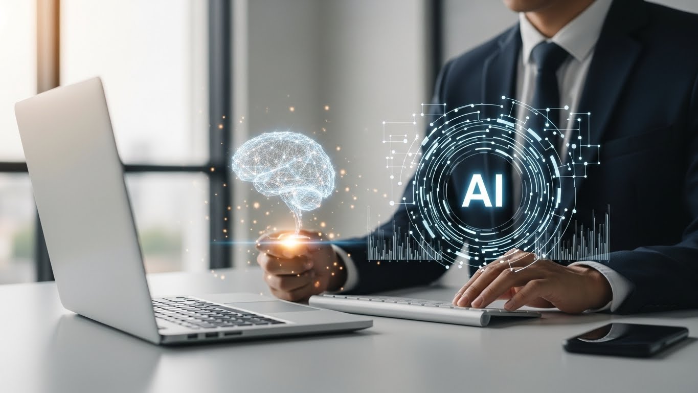 AI 소프트웨어와 인공지능 기술 활용을 표현한 이미지