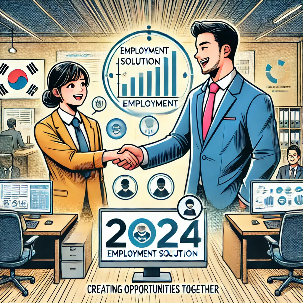 밝은 표정의 사무실 관리자와 젊은 직원이 악수를 나누는 모습