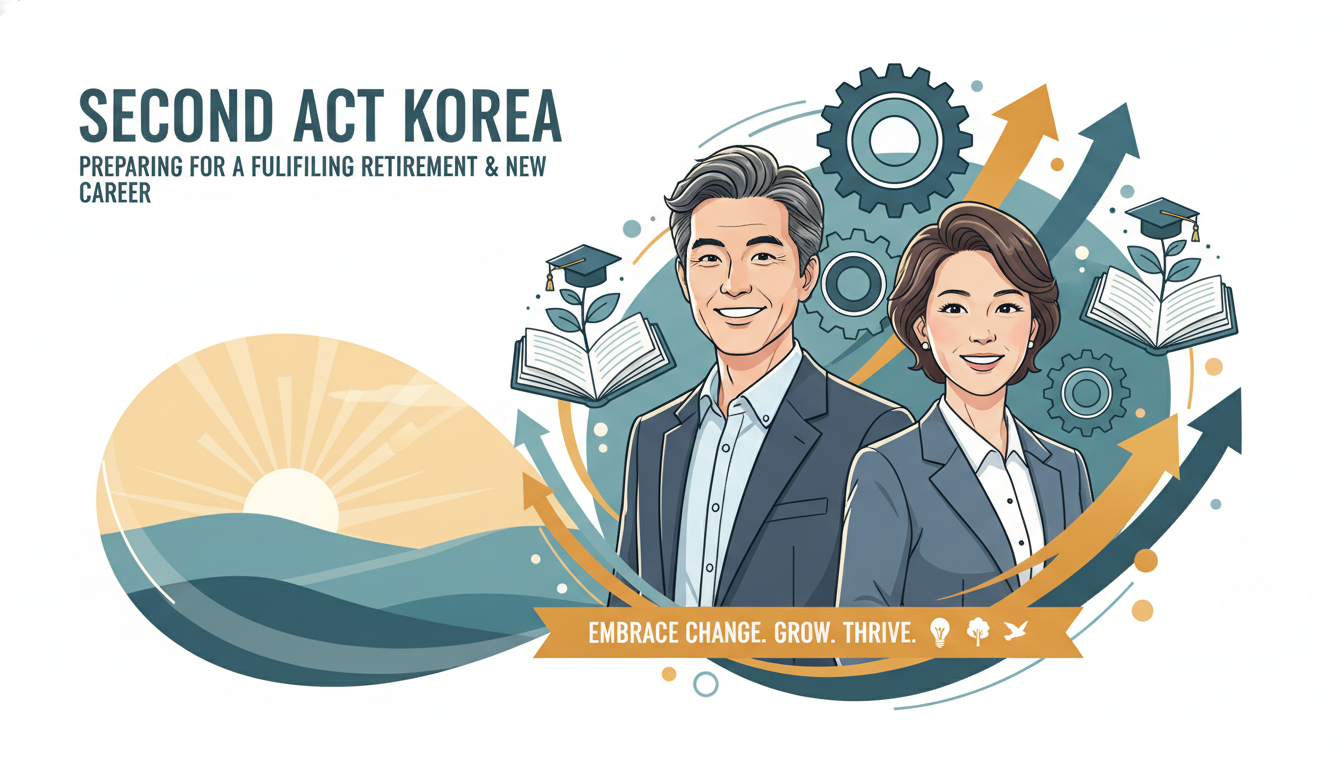 50대 은퇴 후 자격증 취득 및 제2의 인생을 설계하는 중년 부부의 희망적인 모습 일러스트