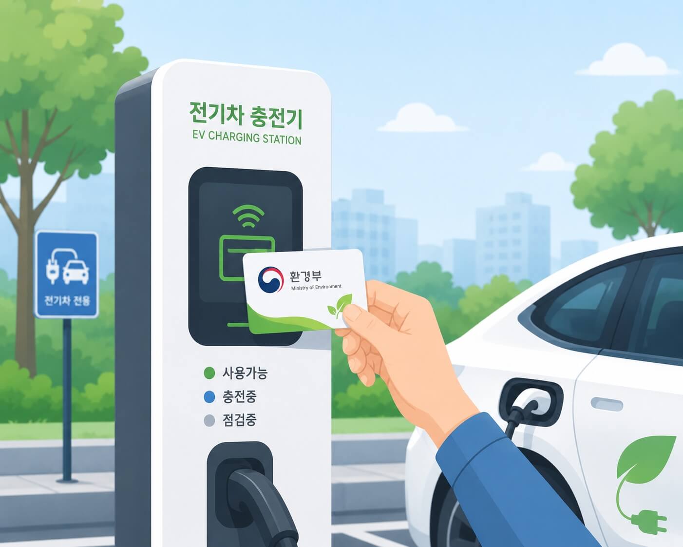 충전기에 환경부 카드를 태그하는중