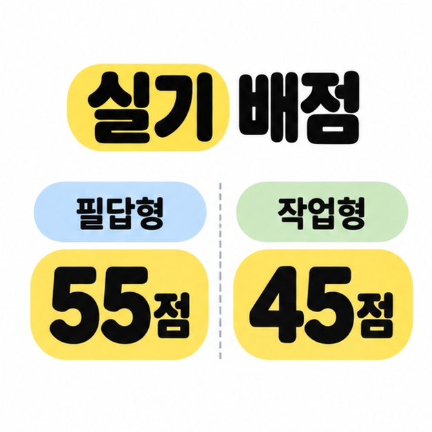 실기 배점을 필답형 55점과 작업형 45점으로 나란히 표시한 이미지