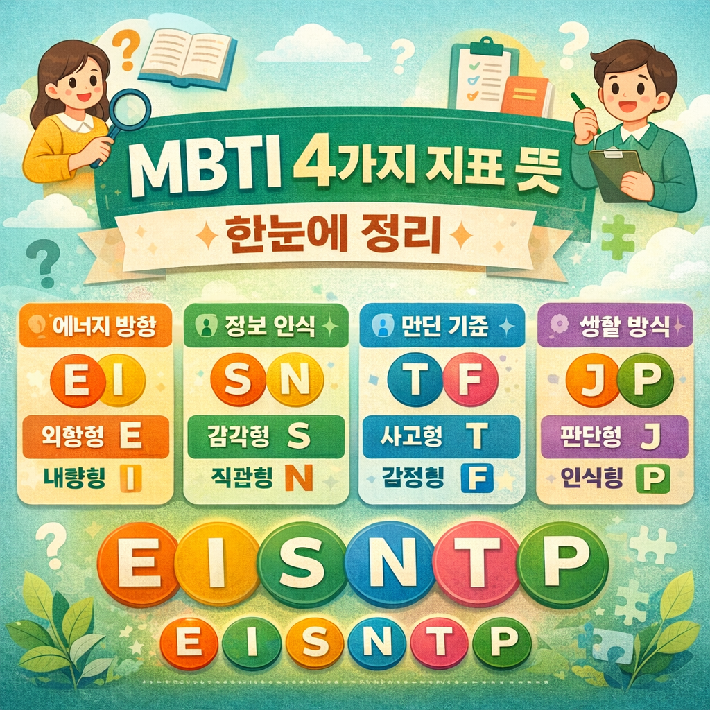 MBTI 4가지 지표 뜻 한눈에 정리 (E I S N T F J P)