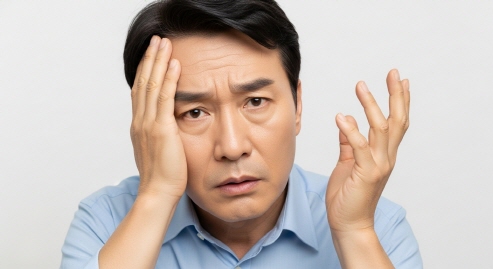 중년 남성이 심리적 갈등을 겪는 모습