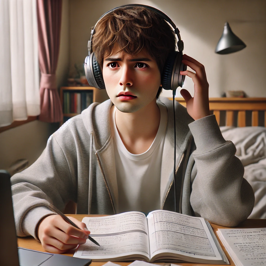 청해 연습 중 혼란스러워하는 학생