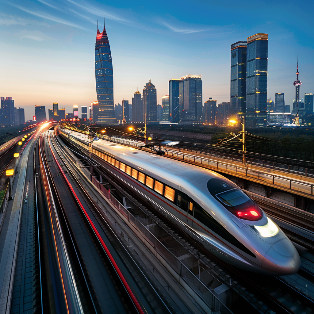 GTX-A 노선 열차가 도시를 배경으로 달리는 모습